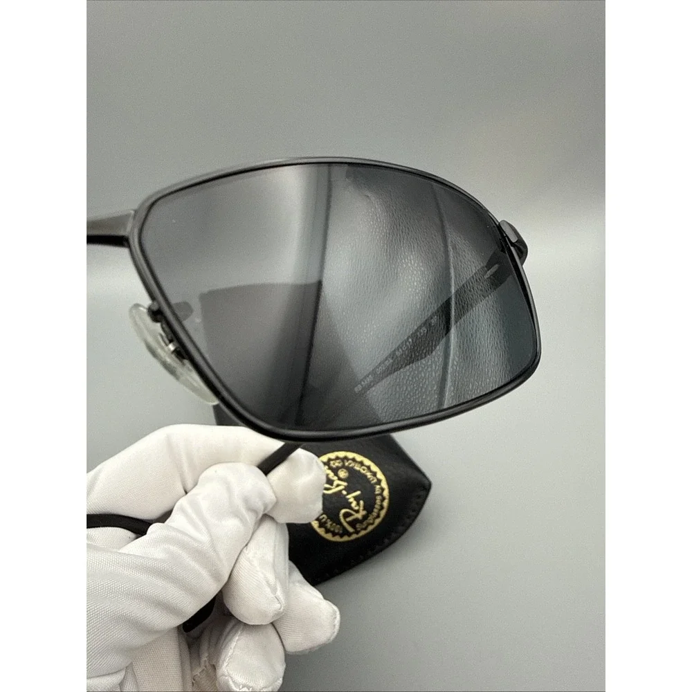 RAY-BAN RB3498 002/9A BLACK AUTHENTIC FULL RIM PILOT SUNGLASSES 61-17-135 & CASE